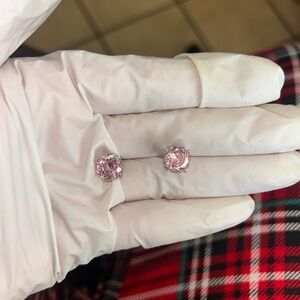 Pink cubic zirconia push back studs/necklace set